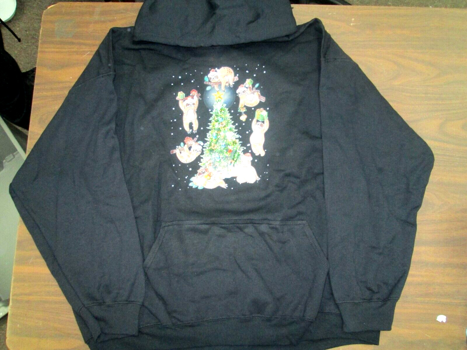 Christmas Sweatshirt 2xl black hoodie sloth tree Gildan NEW 6 gallery