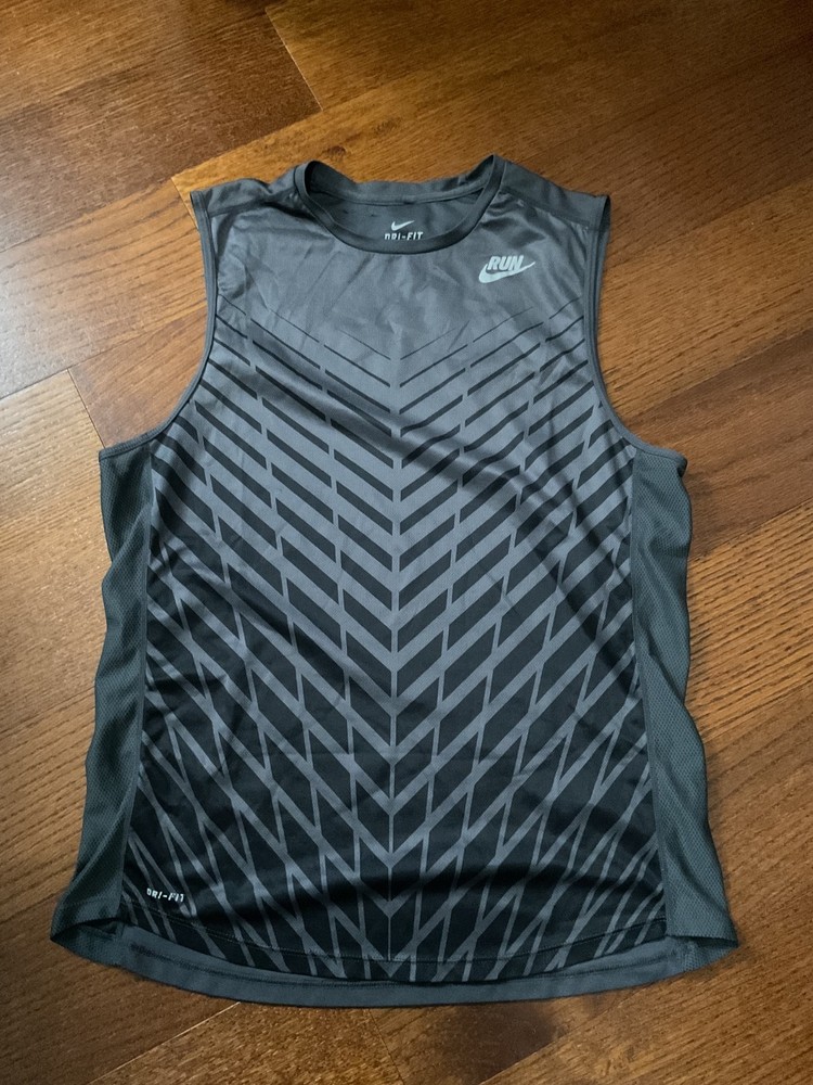 nike dri fit mens grey and black tank - M