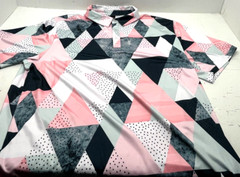 Yatta Golf Polo Shirt Birdie Dropper Polo Pink Black White Triangles Stretch XL