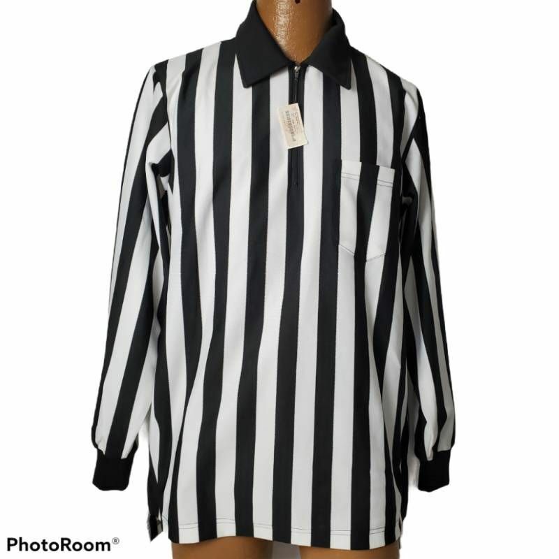 Adams Smitty Mens Football Referee Shirt White Stripe Long Sleeve Pocket L New gallery
