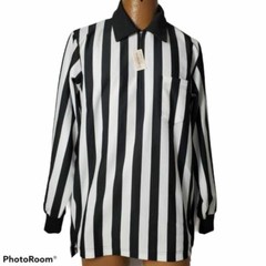 Adams Smitty Mens Football Referee Shirt White Stripe Long Sleeve Pocket L New