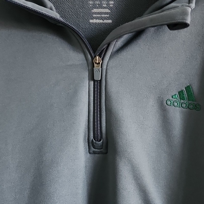 ADIDAS Fleece Pullover Quarter Zip Athletic Shoulder Pocket Size Large Gray gallery