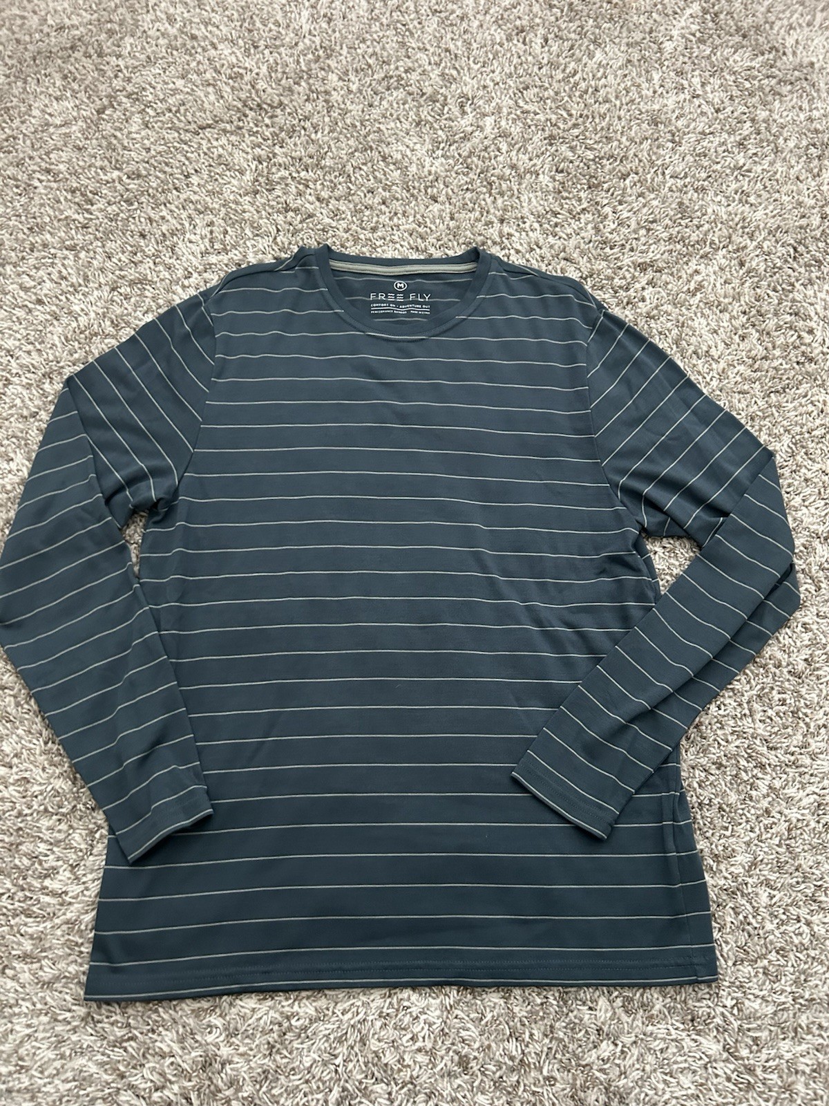 Free Fly Shirt Performance Bamboo Mens Medium Blue Striped Long Sleeve Crewneck gallery
