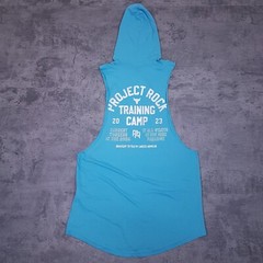 UNDER ARMOUR Project Rock Training Camp Gym Tank Hoodie Shirt Mens MEDIUM Blue