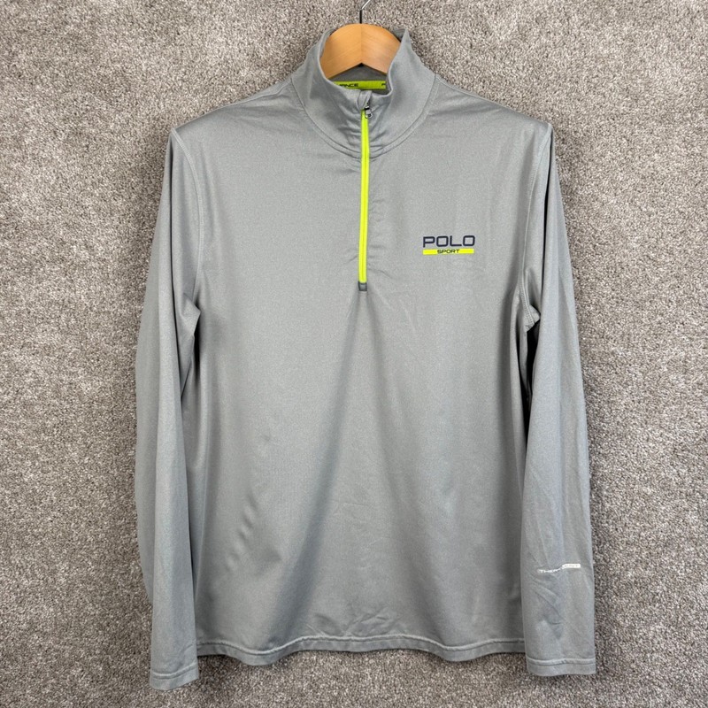 Polo Sport Ralph Lauren Mens Large Gray Neon 1/4 Zip ThermoVent Pullover Shirt gallery