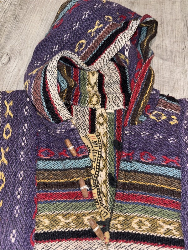 Mens Patchwork Hippy Winter Zip Jacket Hooded. Medium Drug Rug Poncho 0271 gallery