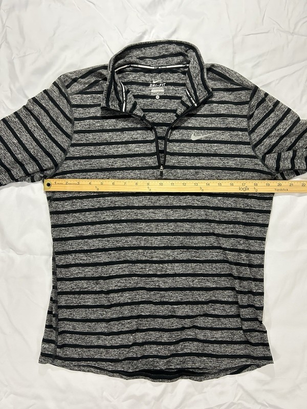 Nike Running Dri-Fit Top Mens M Gray Striped 1/4 Zip Long Sleeve White Swoosh gallery