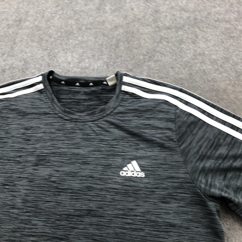 Adidas Shirt Mens Medium Gray AEROREADY Short Sleeve 3-Stripes Athletic Top gallery