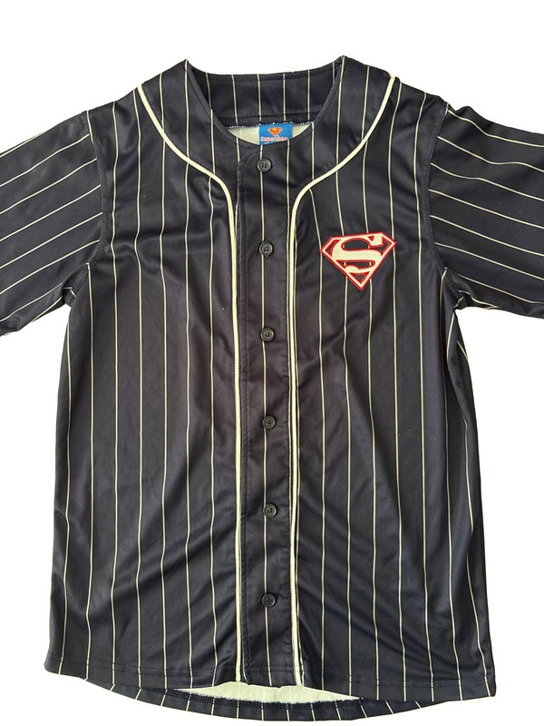 Superman Baseball Jersey Size Medium 2 Sided Navy And White Pinstriped gallery