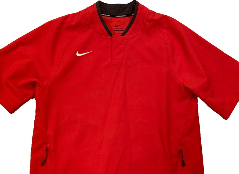 Nike Baseball Short Sleeves Red & Gray Trim Henley Snap Collar Shirt Mens Size S gallery