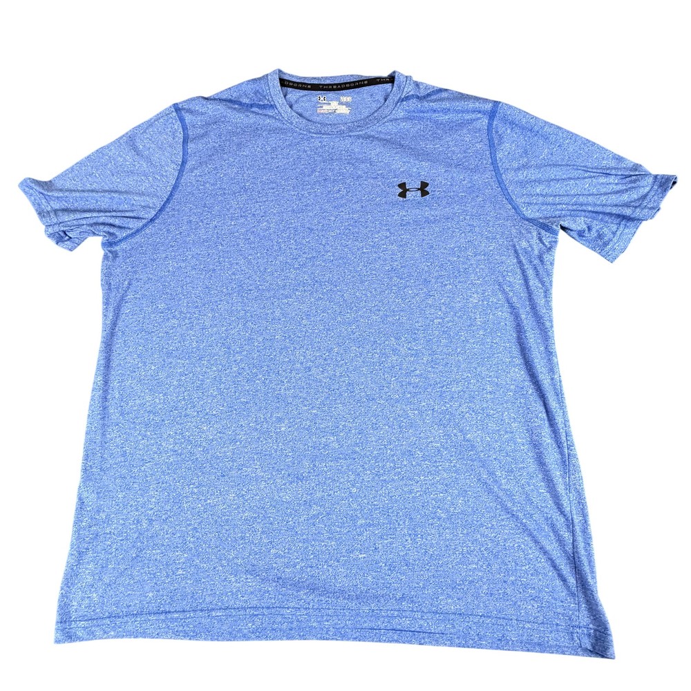 Under Armour Threadborne HeatGear Shirt Mens Large Blue Short Sleeve Athletic