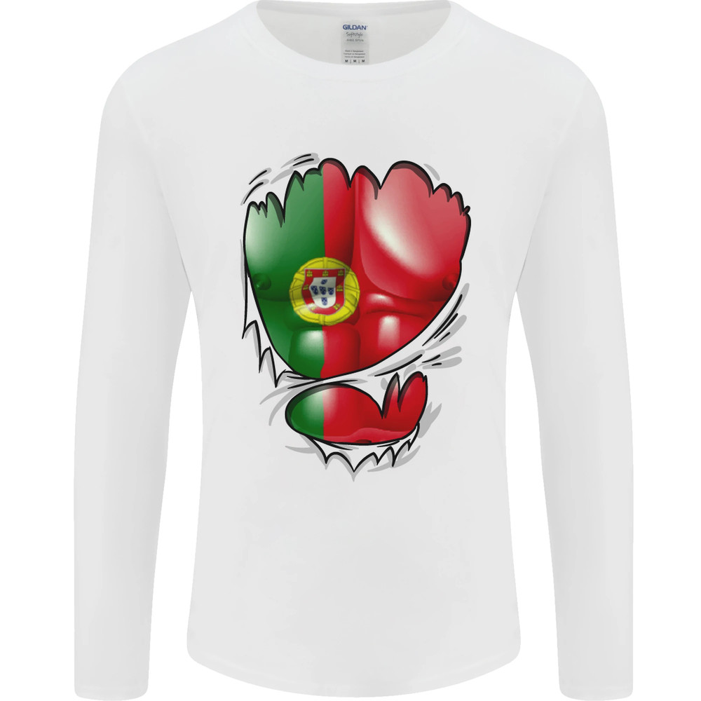 Gym Portuguese Flag Ripped Muscles Portugal Mens Long Sleeve T-Shirt