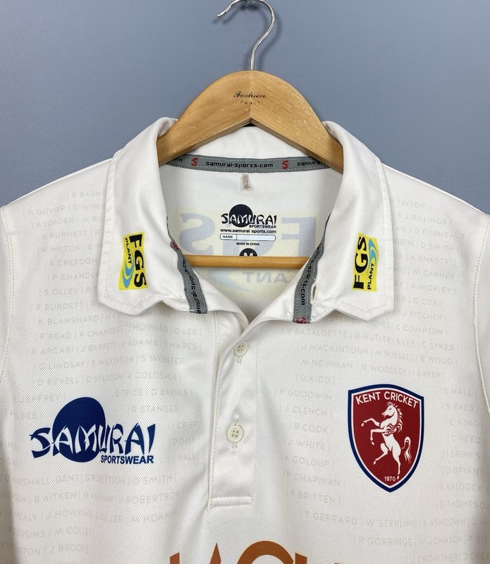 Samurai Kent Cricket Podmore #1 Polo Shirt Jersey Men’s Size M White Top gallery