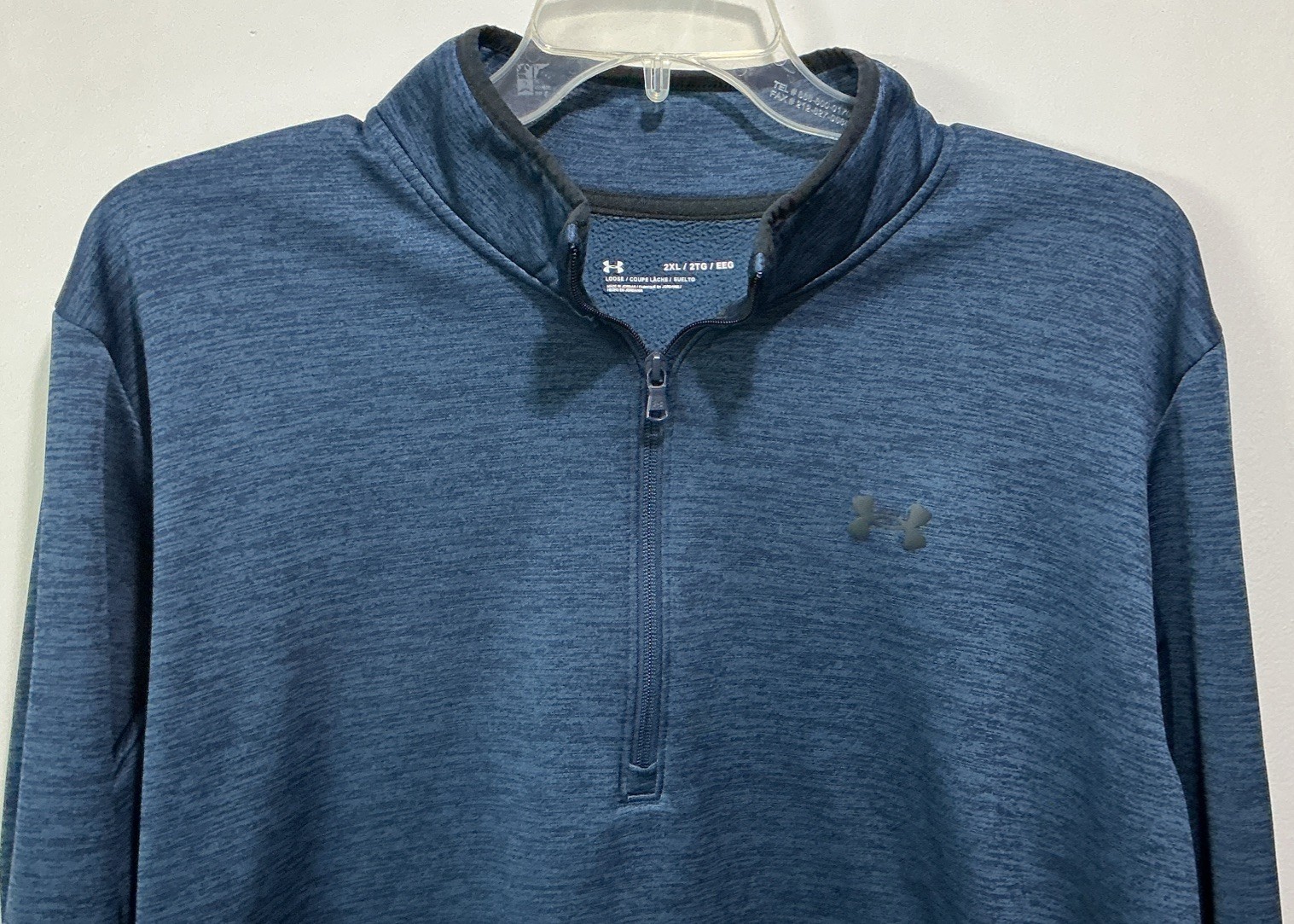 UNDER ARMOUR 1/4 Zip Pullover Mens 2XL Blue & Black Striped Loose Fit Lined UA gallery