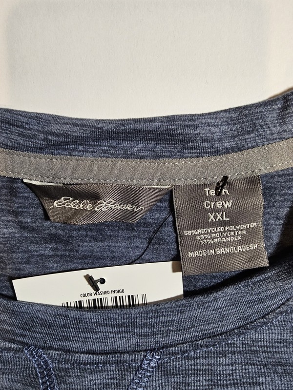 Eddie Bauer Tech Crew XXL Indigo Pullover LS Activewear With Side Pocket gallery