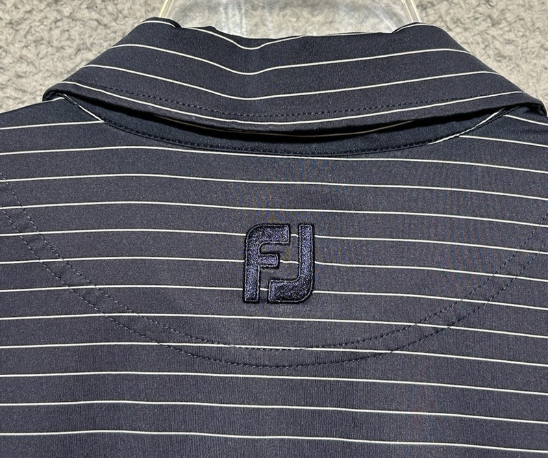 FootJoy Mens L Blue White Striped Polo Performance Golf Shirt Active FJ gallery
