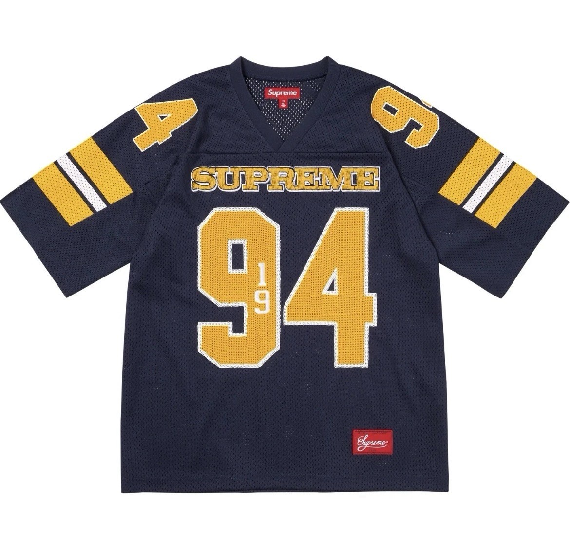 Supreme FW25 Mesh Sequin Football Jeresy Navy Size Small In hand gallery
