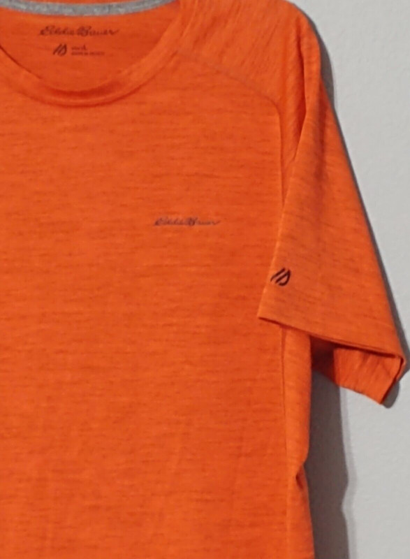 Eddie Bauer FreeDry Motion Tee Shirt Mens L Orange Logo Athletic Stretch Active gallery