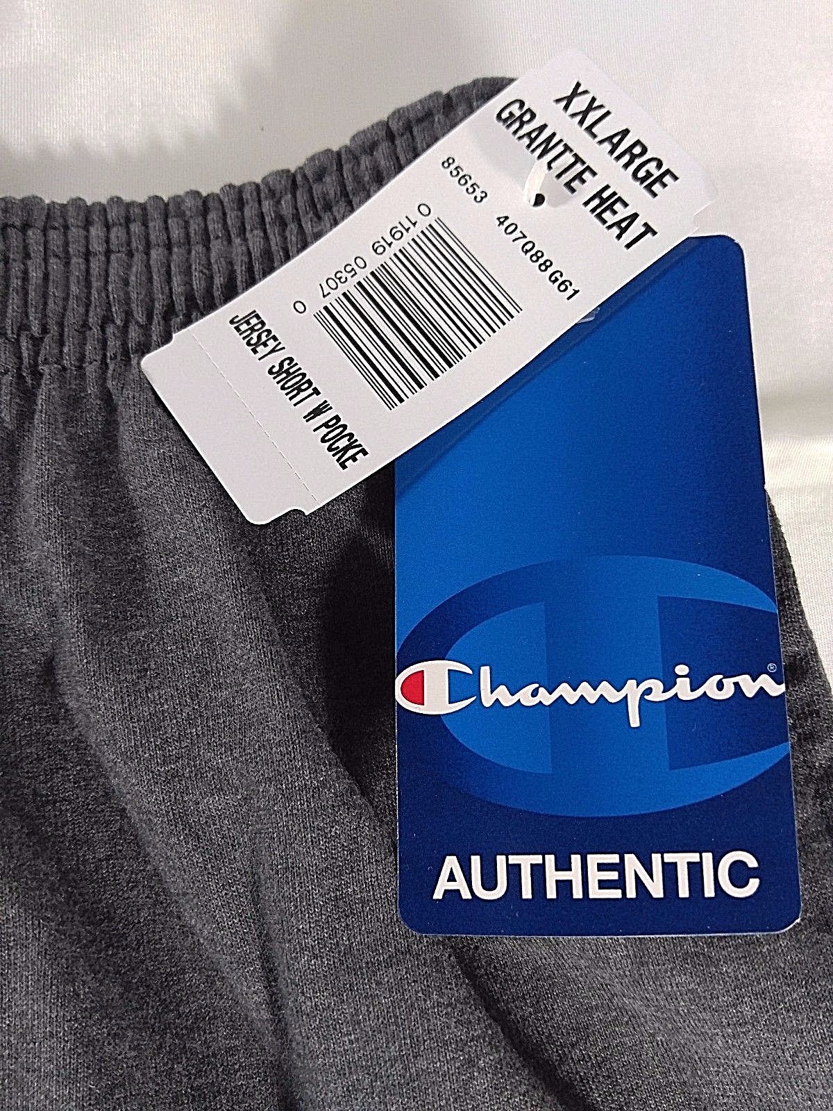 CHAMPION Men's Jersey Shorts, Pockets, Size XXL Gray or Black, Elastic Waist NWT gallery