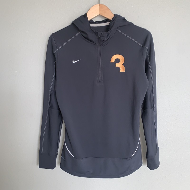 Nike Dri-Fit Mens Training Runners Reflective 1/4 Zip Gray Hooded Pullover sz M gallery