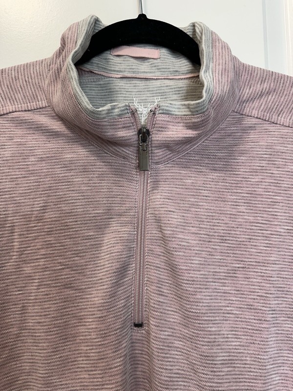 Nicoby Men’s 1/4 Zip Pullover Pink And Gray Striped SZ XXL gallery