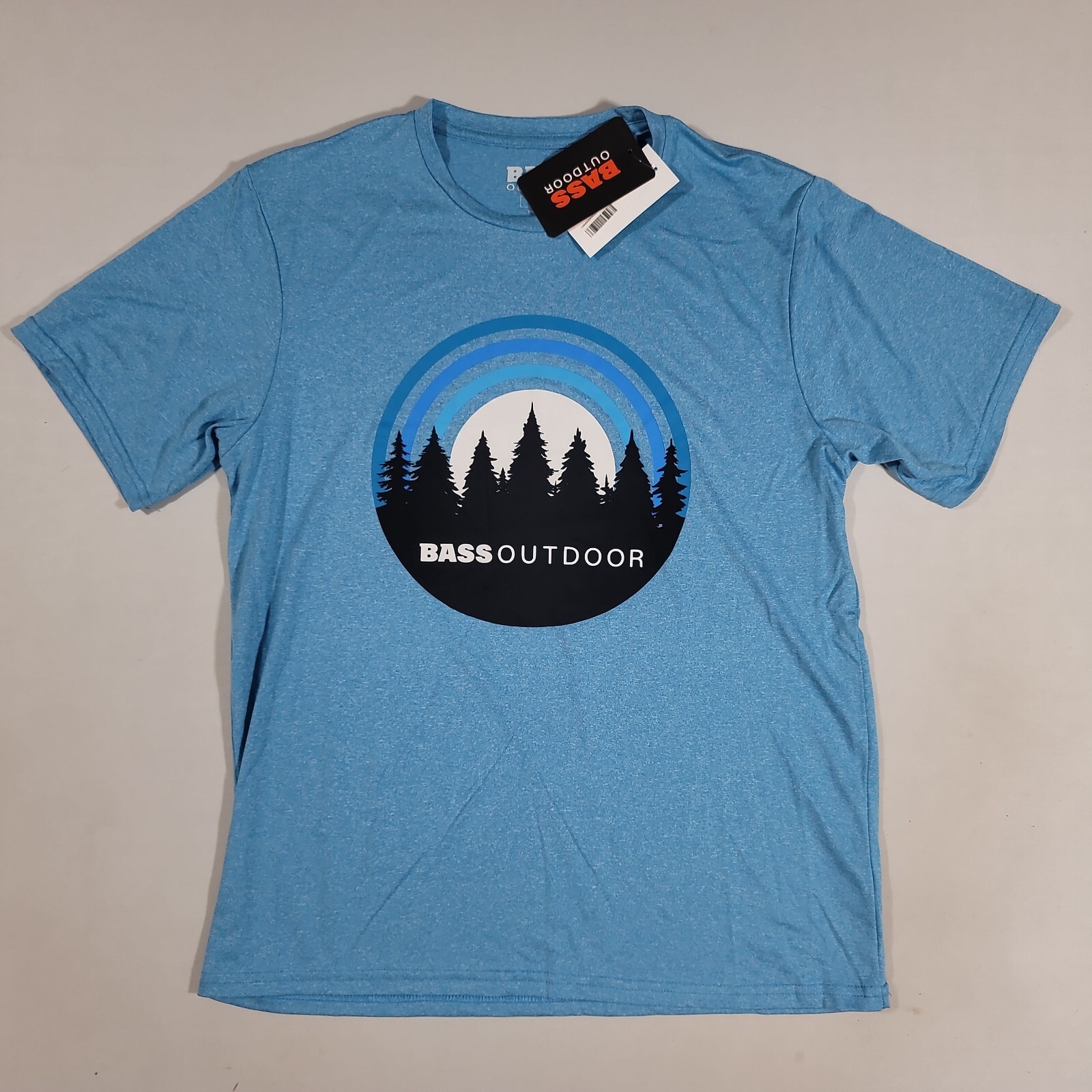 Bass Outdoor Performance Graphic T-Shirt Mens Medium UPF-50 Sky Blue Heather NEW gallery