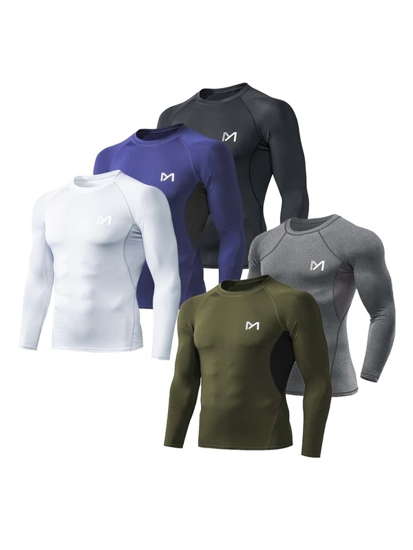 2PCS Mens Compression Shirt Base Layer Long Shirt Top Training Workout Gym Shirt gallery