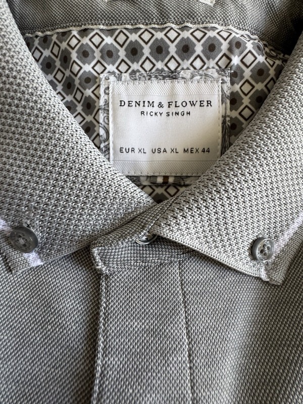 New Men’s Denim & Flower Ricky Singh XL Grey Gray White Polo Golf Shirt gallery