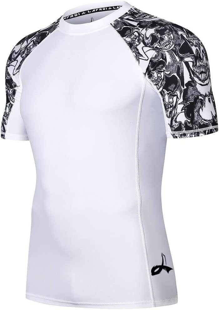 Mens Short Sleeve Baselayer UPF 50+ Skins Compression Rash Guard - While Large gallery