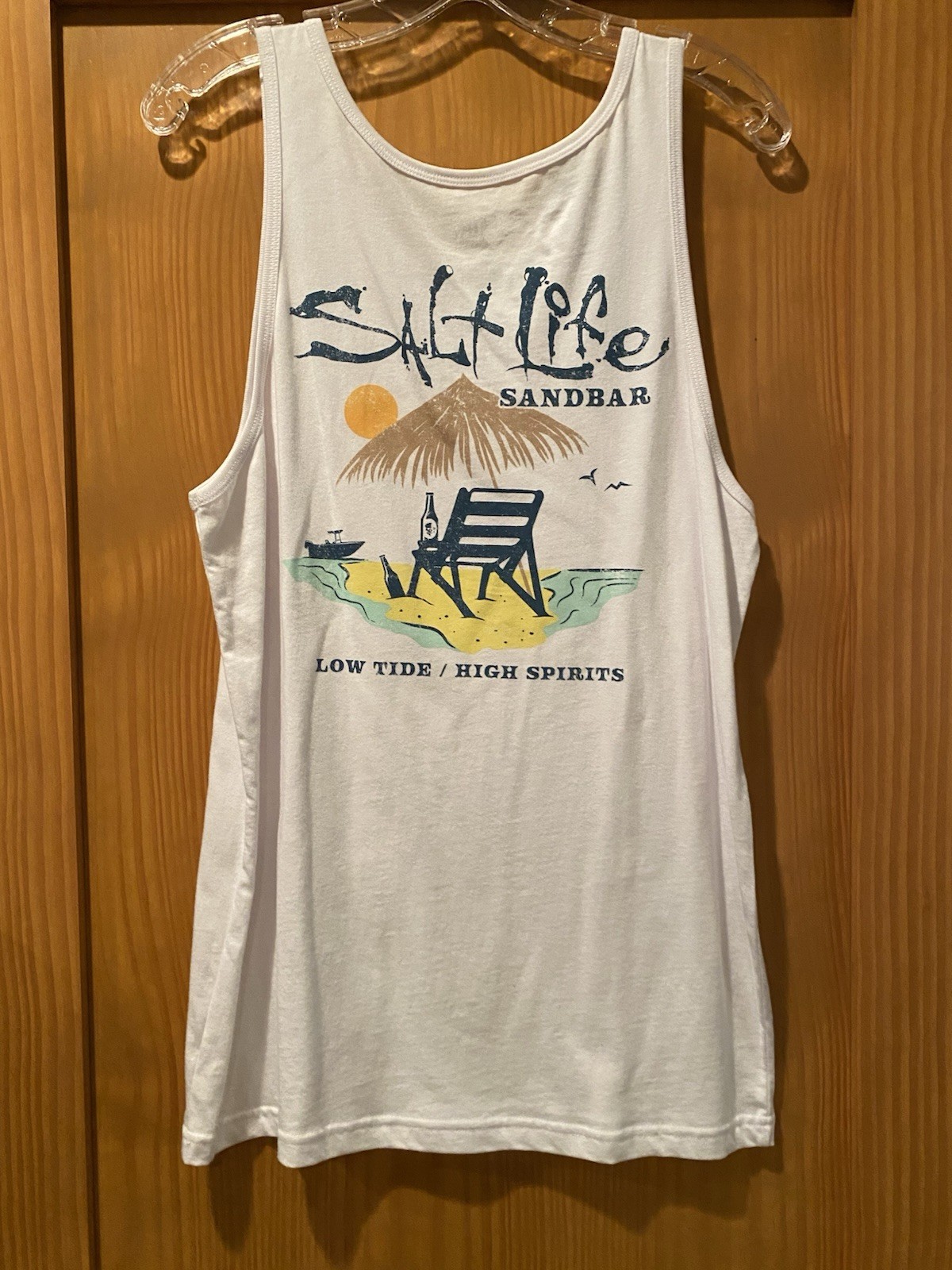 Salt Life Men’s White Sandbar Low Tide/ High Spirits Tank Top NWT Size S gallery