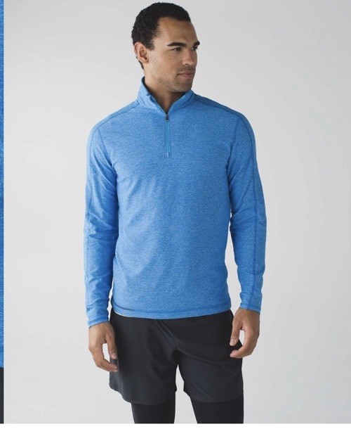 Lululemon Surge Mens Sz Medium Heathered Kayak Blue Warm 1/2 Zip Long Sleeve Run gallery