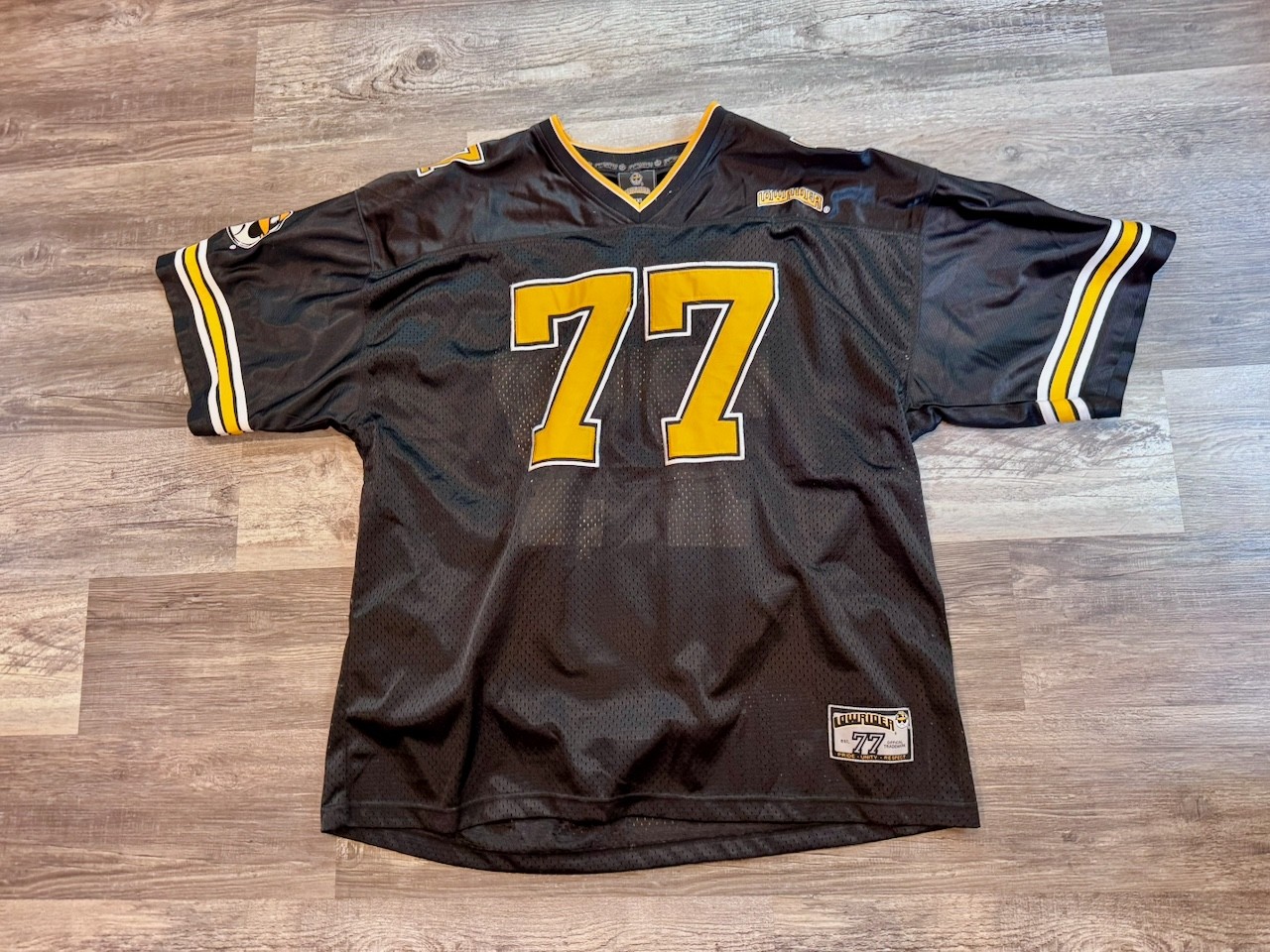 Lowrider Brand #77 Football Jersey — Vintage Y2K Chicano Streetwear, Blk, 3XL gallery
