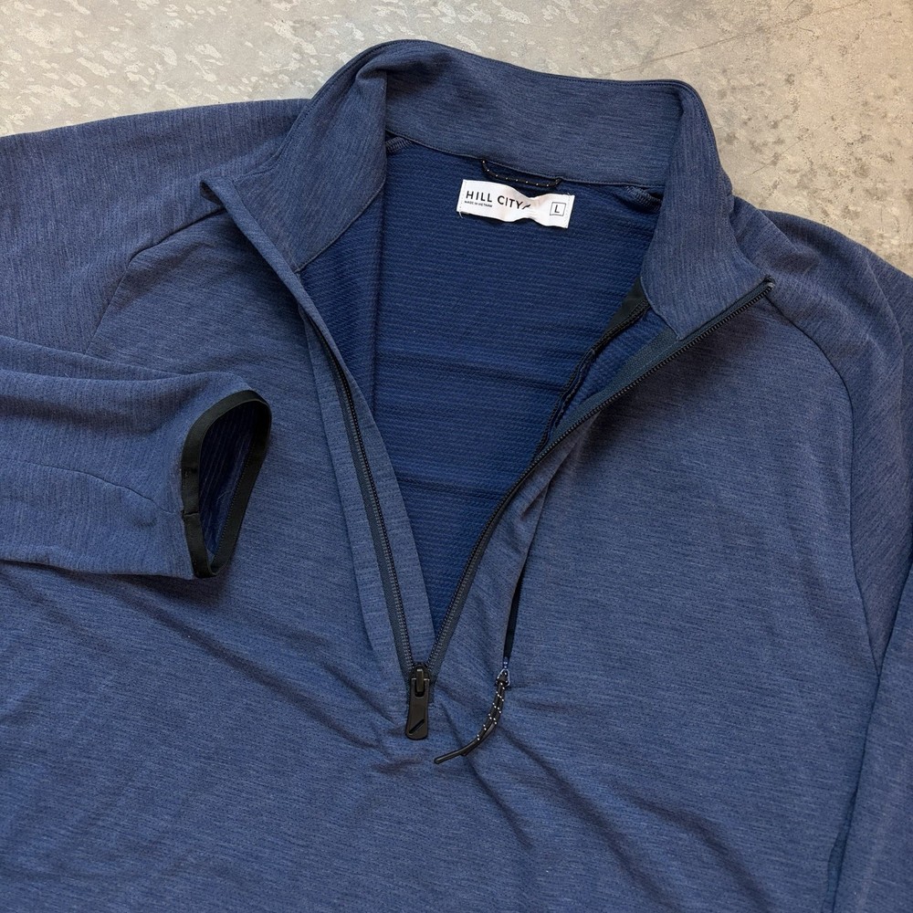 Hill City Half 1/2 Zip Pullover Lightweight Training Thumbholes Blue Size Large