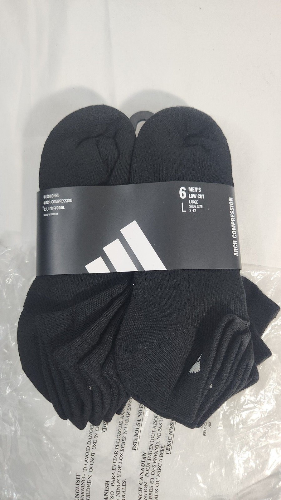 adidas Men's ClimaCool Low Cut Cushioned Athletic Socks 6-Pack Black Pack SZ 8- gallery