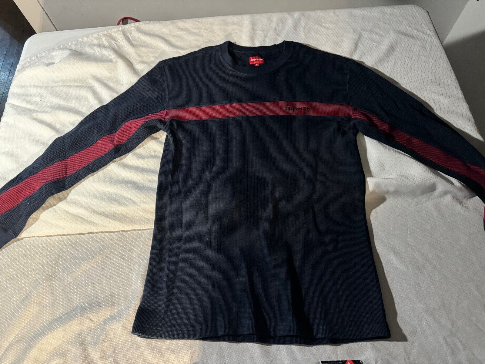 Supreme Panel Stripe Waffle Thermal Navy FW18 Sz medium *read description* gallery
