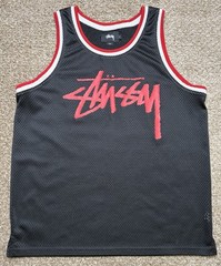 Stussy Red & Black Logo Mesh Basketball Jersey Men’s Size Small Excellent Cond