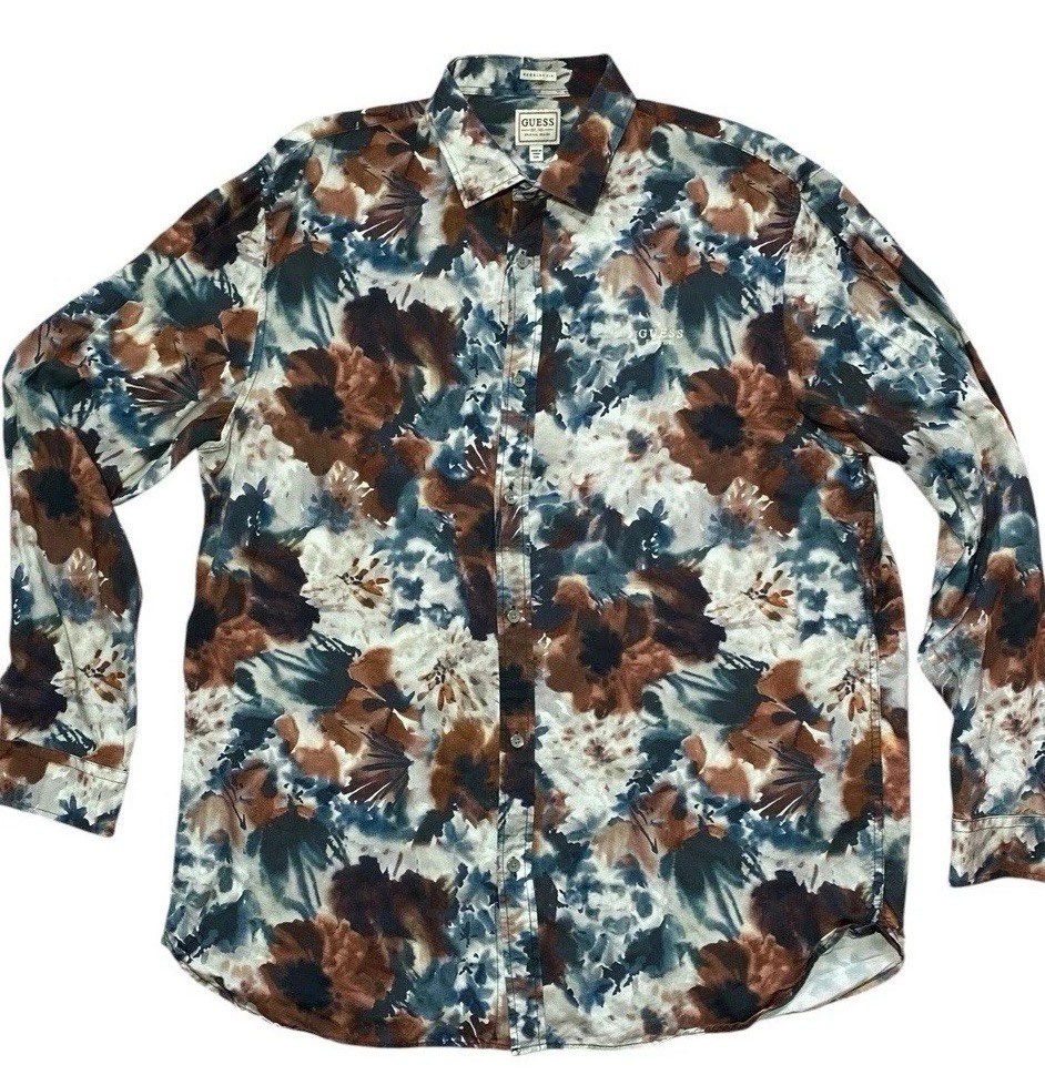 Guess Men's Shirt XXL Regular Fit Button up Summer Floral Casual Vintage gallery