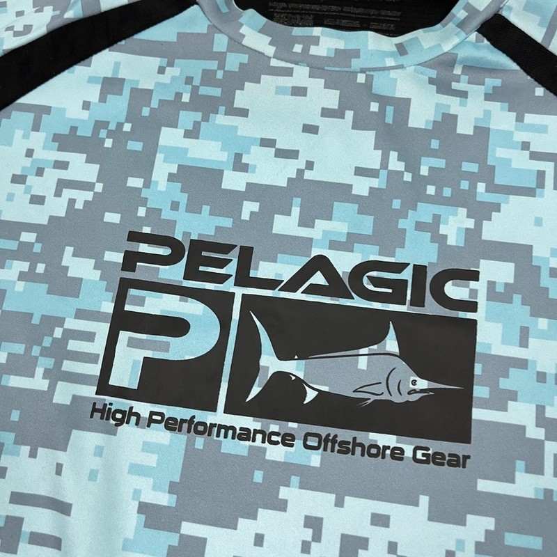 Pelagic Shirt Mens M Blue Gray Digital Camo Performance Fishing Fish Outdoor LS gallery