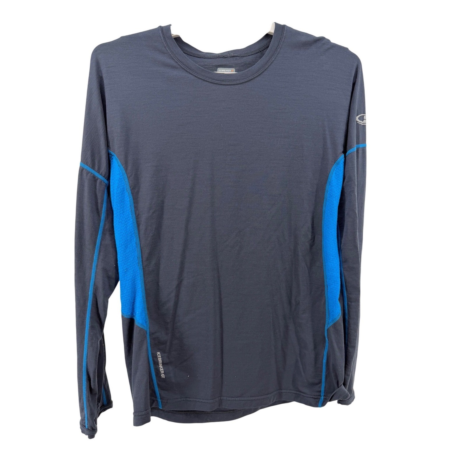 Icebreaker GT 200 Mens Merino Wool Base Layer Top Gray Blue Thumbholes Medium gallery