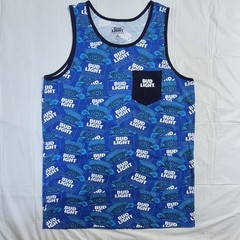 Bud Light Men’s Graphic Print Tank Top Blue M Pocket Breathable Beer Theme