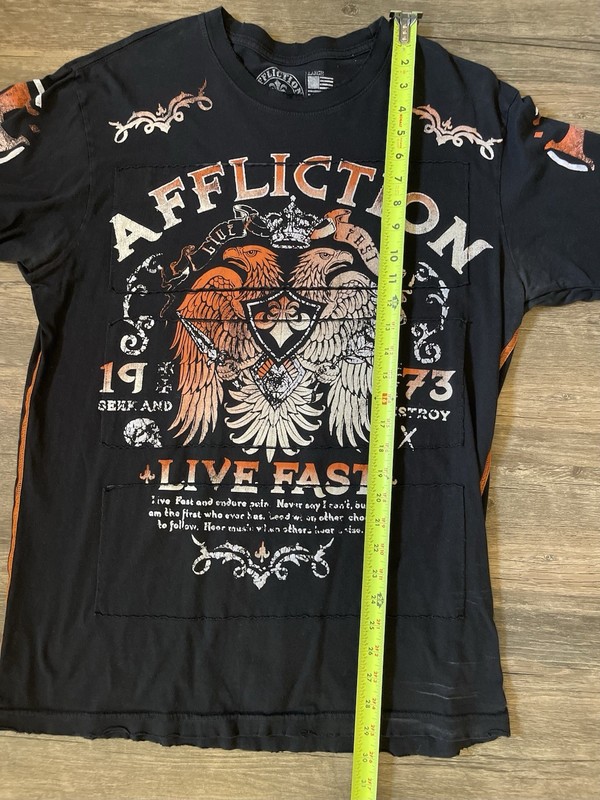Affliction Mens Short Sleeve Black & Orange Seek & Destroy T-Shirt - Mens Large gallery