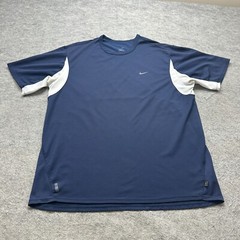Nike Court Tennis Shirt Men XL Blue White Crew Performance Short Sleeve Mesh