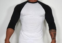 BLACK/WHITE RAGLAN MEN’S ATHLETIC 3/4 SLEEVE SHIRT SIZE M