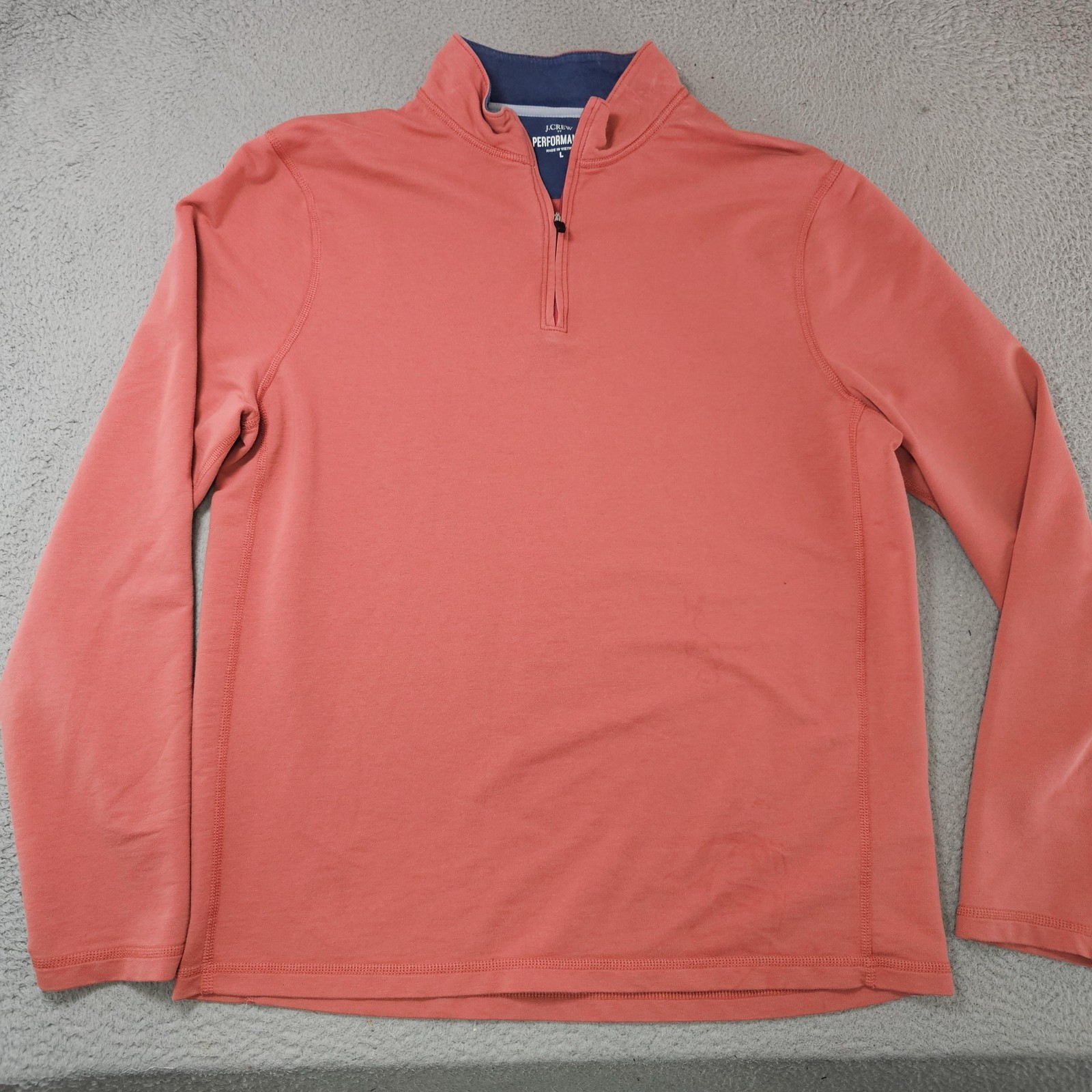 J.Crew Performance Pullover Mens Large Salmon 1/4 Zip Long Sleeve Stretch Shirt gallery
