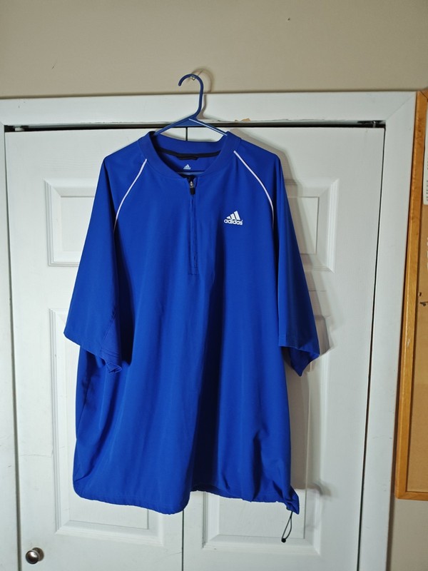 adidas Mens 3XL Blue/White 1/4 Zip Mock Neck Short Sleeve Pullover Logo gallery