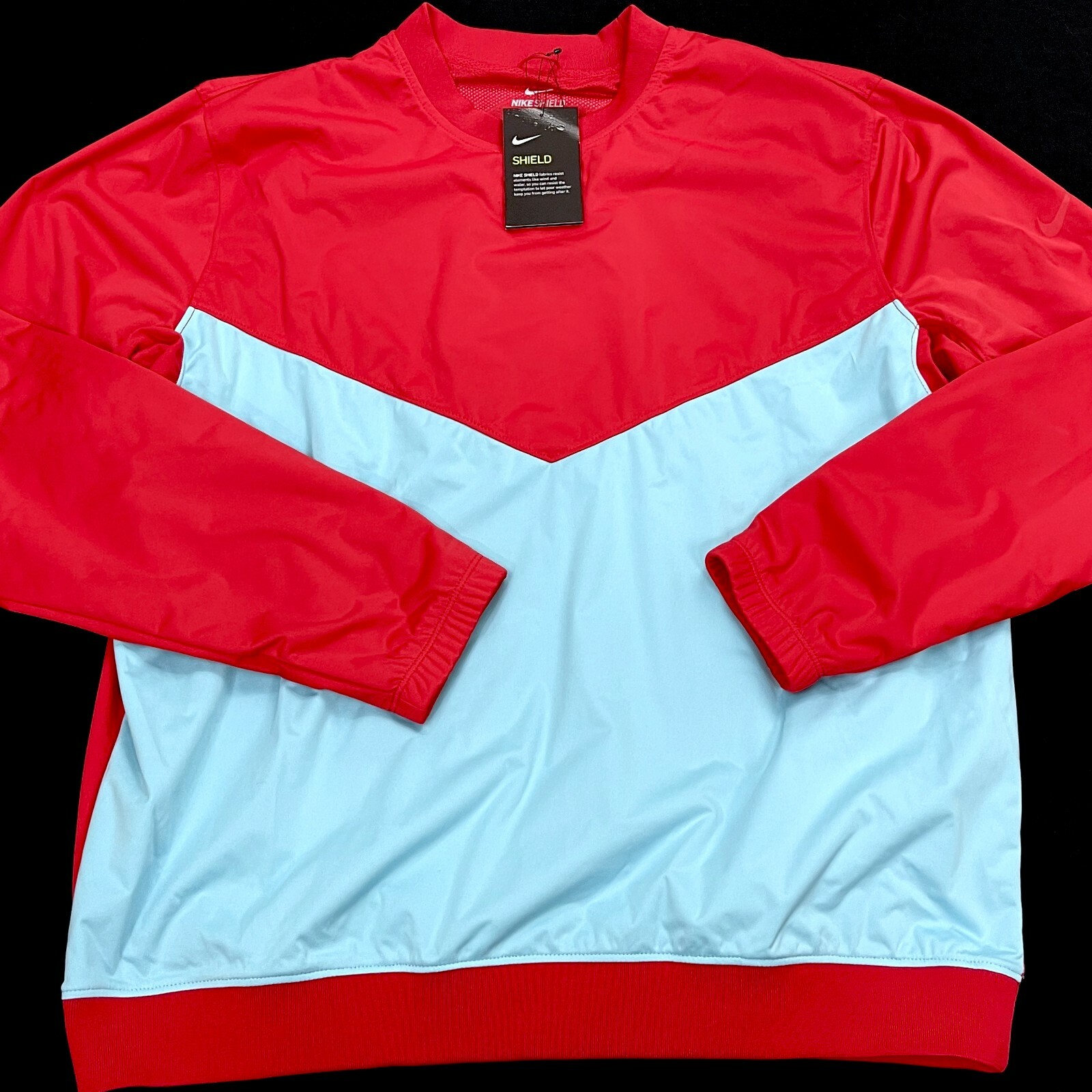 Nike Standard Fit Shield Victory Red Blue Crew Golf Pullover LARGE gallery