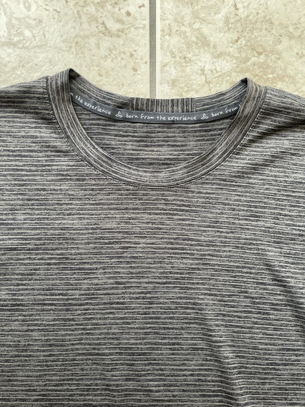 PrAna Hardesty Men's Short Sleeve Large Dark Rock Climbing Stripe T-Shirt Active gallery
