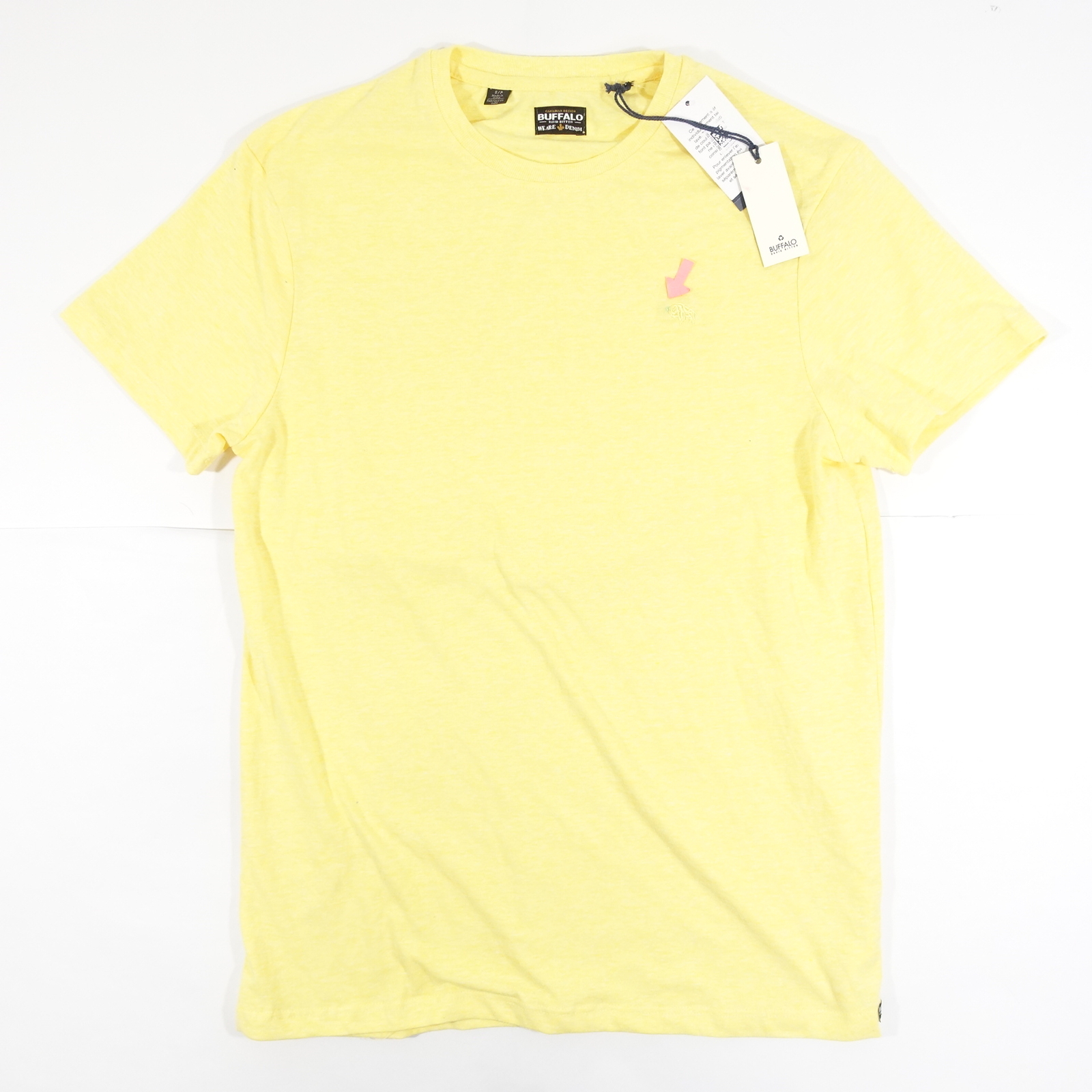 BUFFALO DAVID BITTON YELLOW SMALL EMBROIDERED LOGO TEE TSHIRT MENS DEFECT gallery