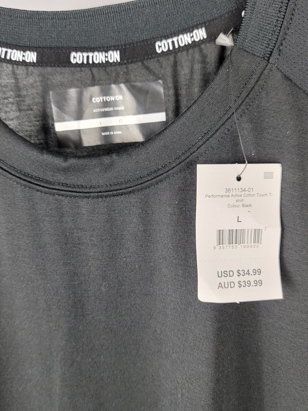 Cotton On Men's Black Performance Active Cotton Touch T-shirt - Sz L - NWT gallery