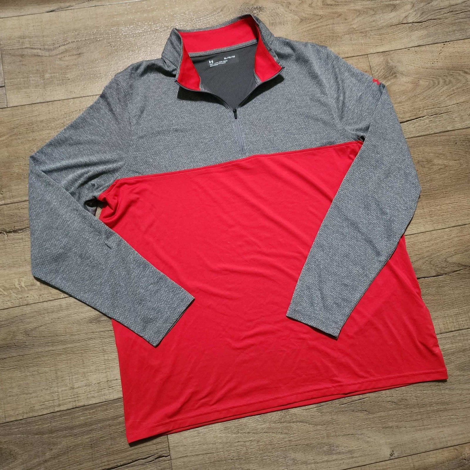 Under Armour Mens XL Gray Red Colorblock Quarter Zip Pullover Long Sleeve Shirt gallery